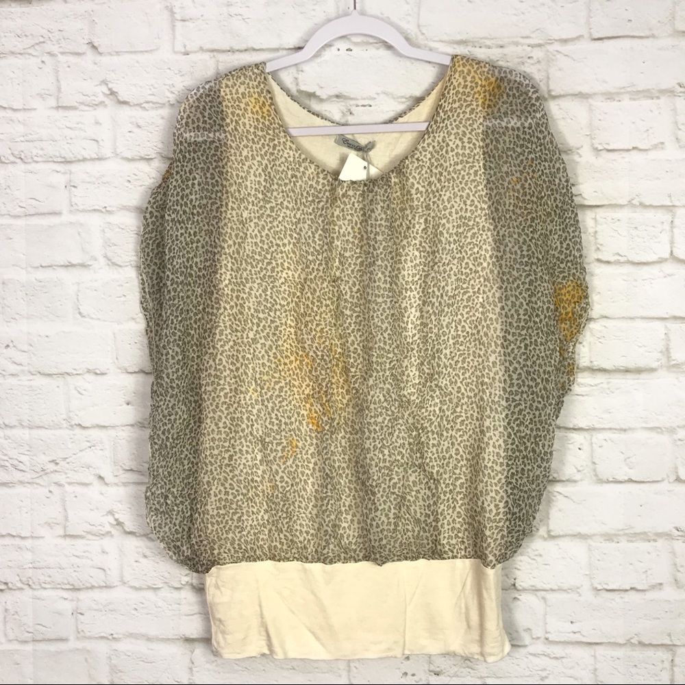 Elena Baldi Silk Leopard Splatter Tyedye Blouse L